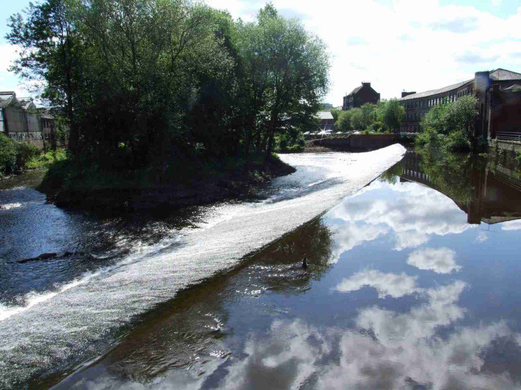 What we are waiting for, a sunny day at Kelham Island weir, the start of the ecological survey area. The buildings on the right in the background follow the path of the goit to the wheel pit.