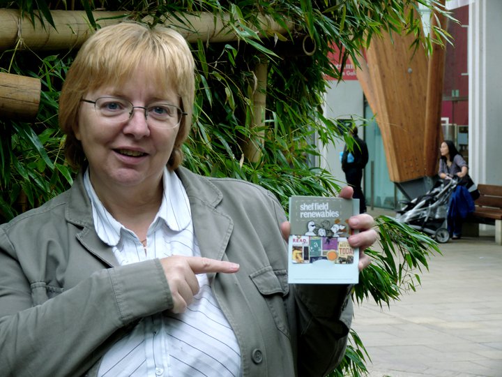 Kaz shows off her £25 book token prize in the Winter Gardens