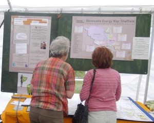 Volunteer Jean introducing Powerstation Sheffield's new renewable energy map.